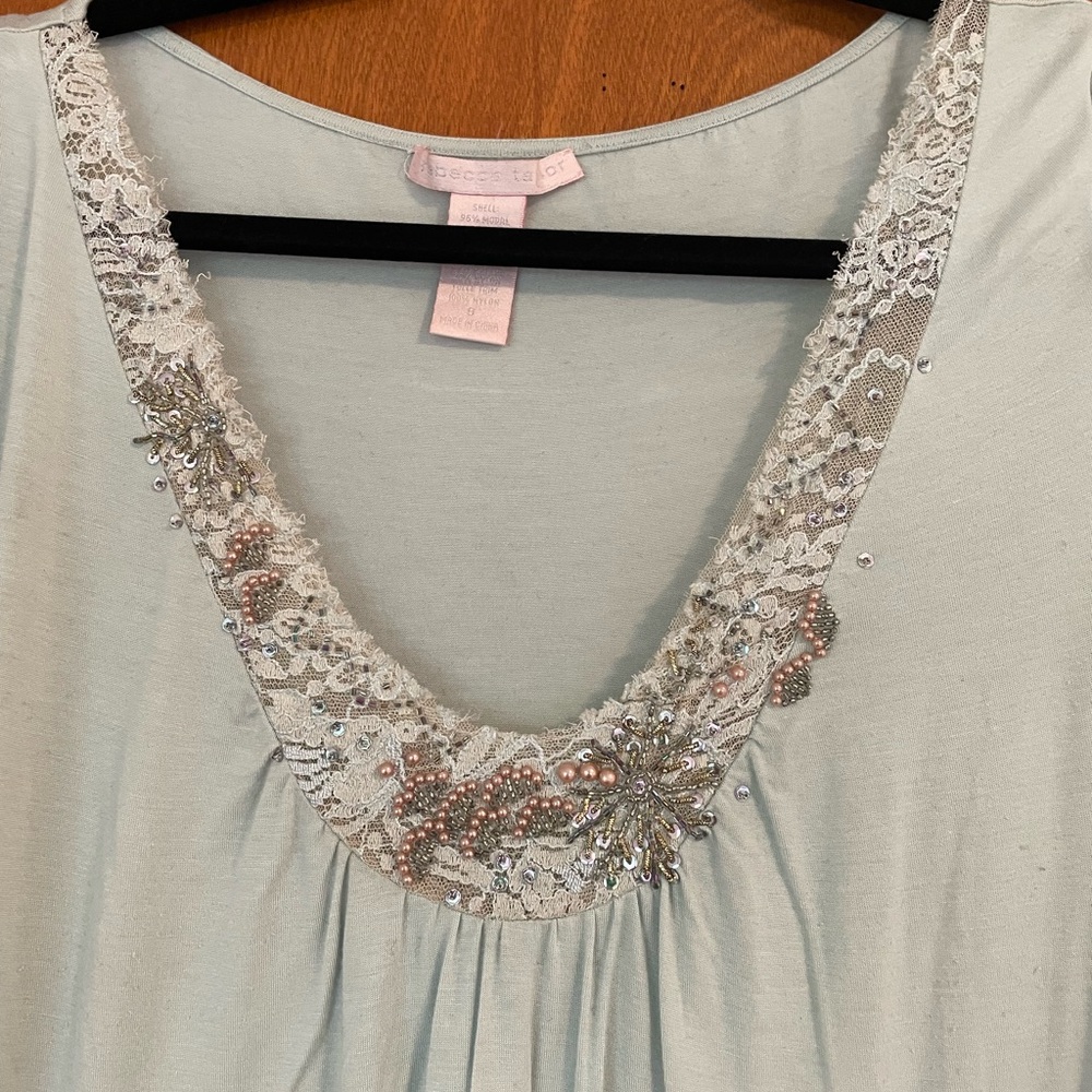 Rebecca Taylor 3/4 sleeve top with tulle beaded trim Size  8